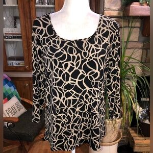 ADDITIONS BY CHICOS SIZE 2 SIZE LARGE BLACK & TAN 3/4 SLEEVE BUSINESS CAREER TOP